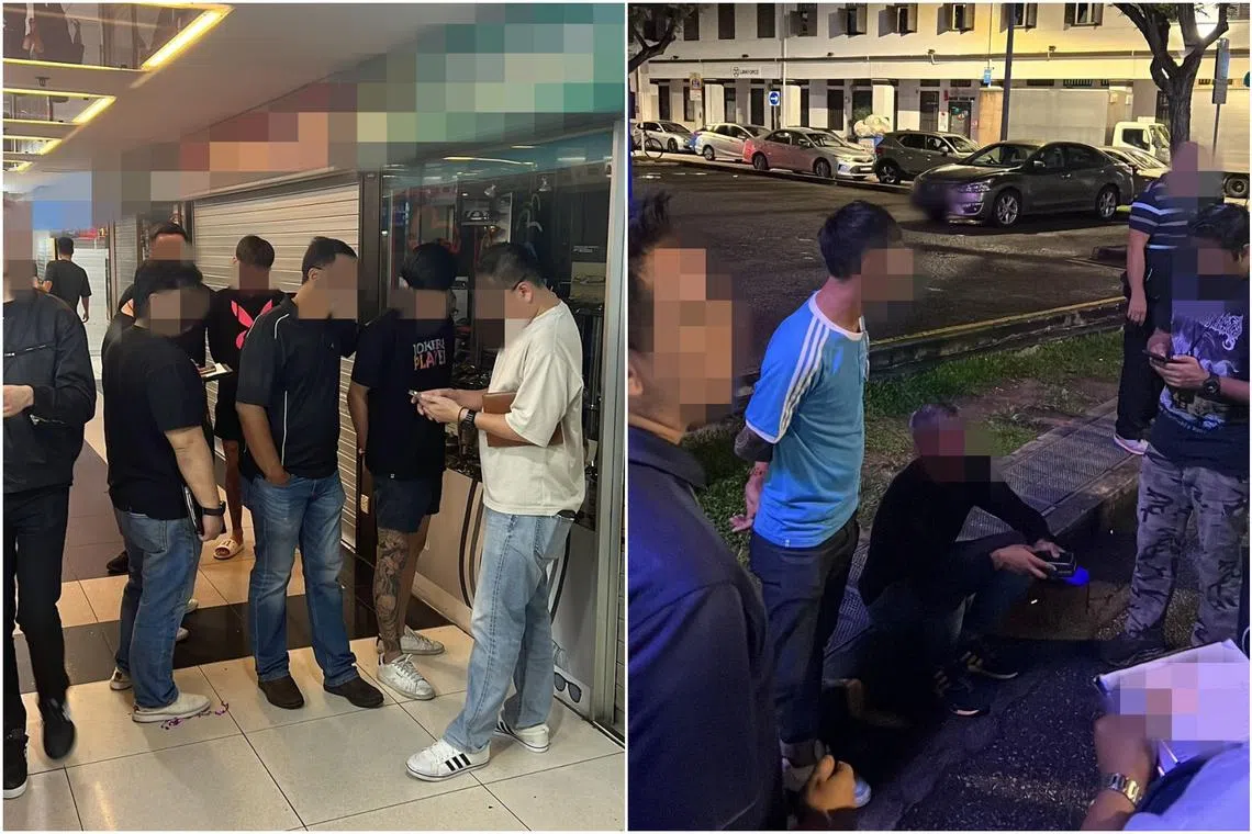 Police conducting checks at Orchard Plaza Shopping Mall (left) and along Aliwal Street during a month-long joint operation.