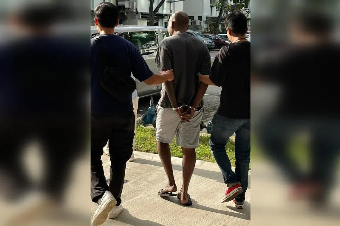 A suspected drug offender arrested by CNB officers during an islandwide anti-drug operation between Oct 8 and Oct 20.