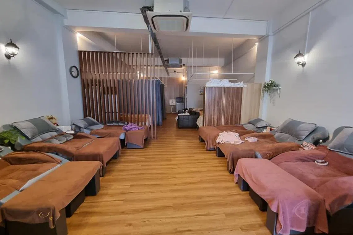 A massage establishment raided 
during enforcement operations along Geylang Road. 