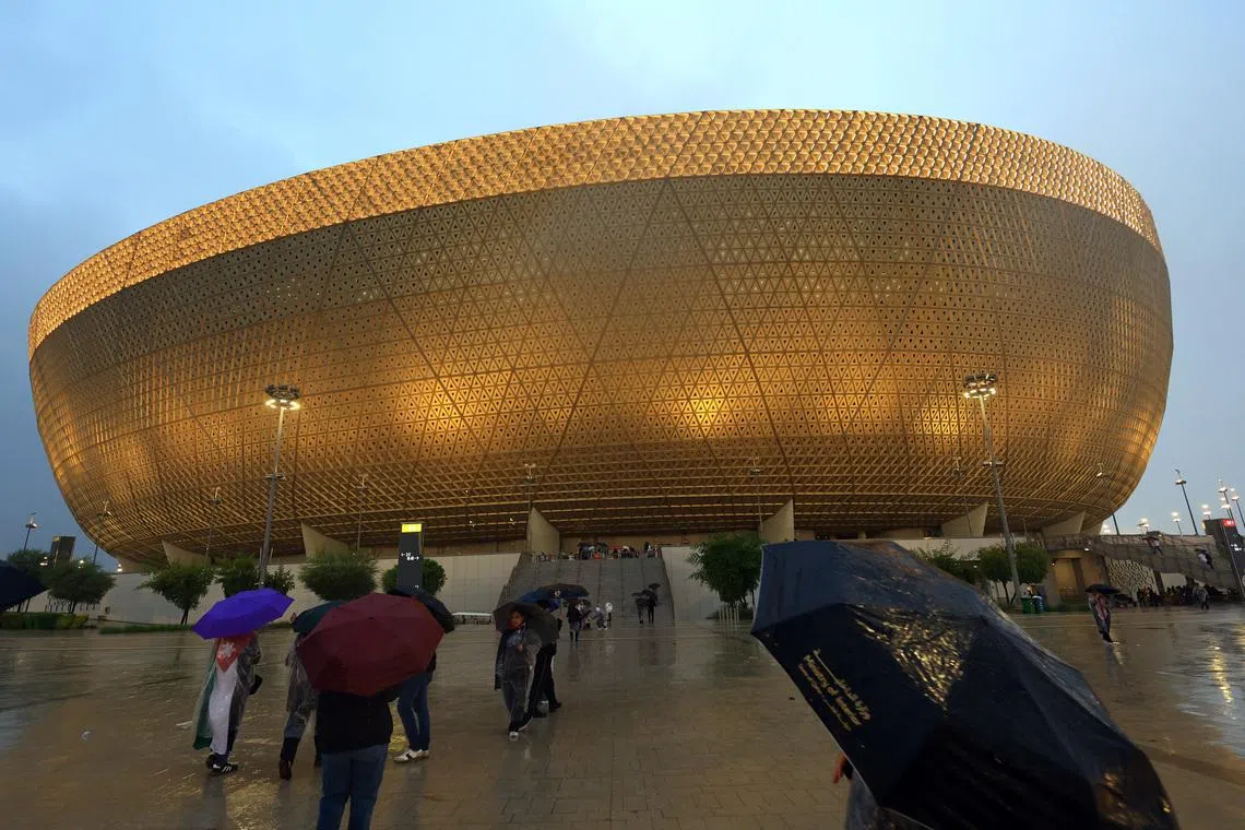 Soccer Football - FIFA Arab Cup - Qatar 2025 - Final - Jordan v Morocco - Lusail Stadium, Lusail, Qatar - December 18, 2025 General view of rainfall outside the stadium before the match REUTERS/Thaier Al-Sudani