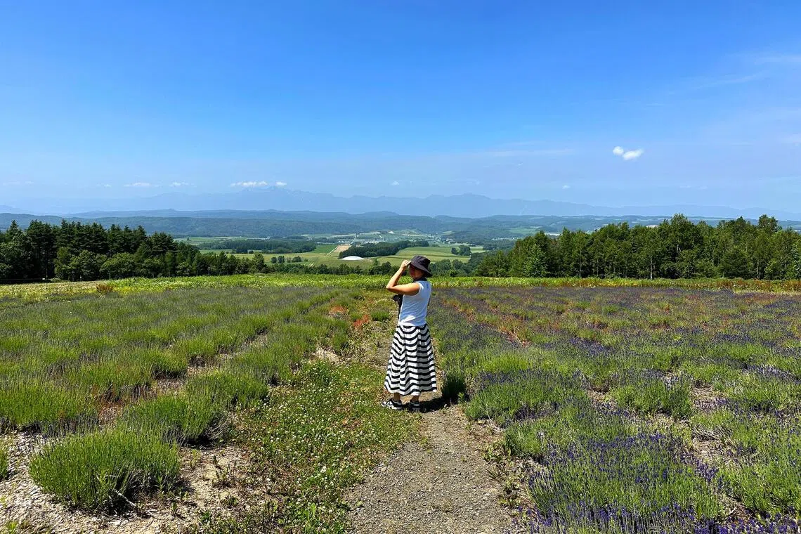 The writer at Kyohsai Farm in Furano. While the mercury rises in many parts of Japan, summer in Hokkaido tends to be milder than the rest of the country.