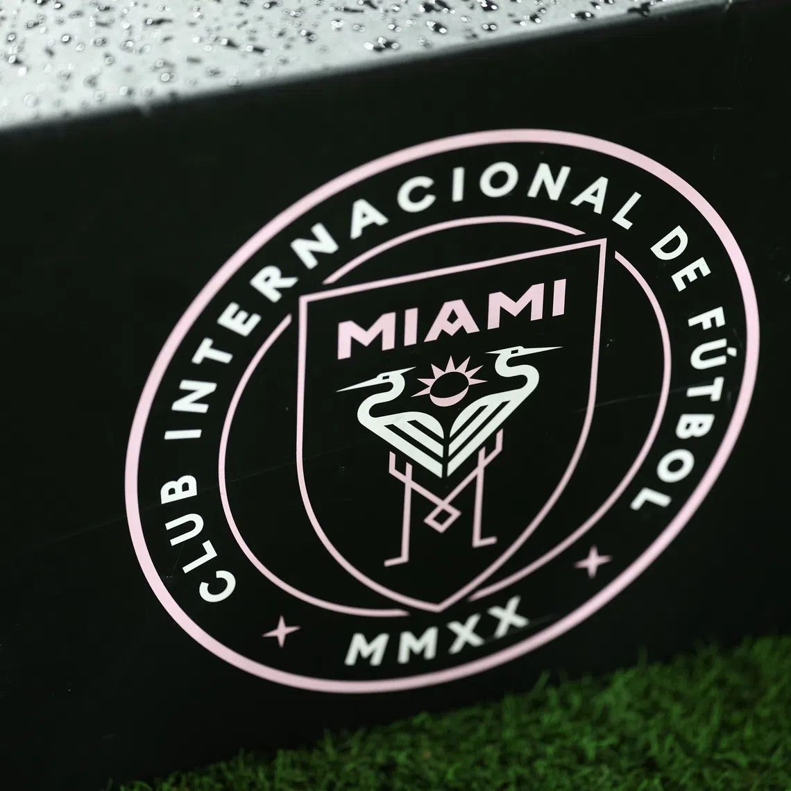 Nov 9, 2024; Fort Lauderdale, Florida, USA; Detailed view of Inter Miami FC logo before thematic against the Atlanta United FC in a 2024 MLS Cup Playoffs Round One match at Chase Stadium. Mandatory Credit: Nathan Ray Seebeck-Imagn Images