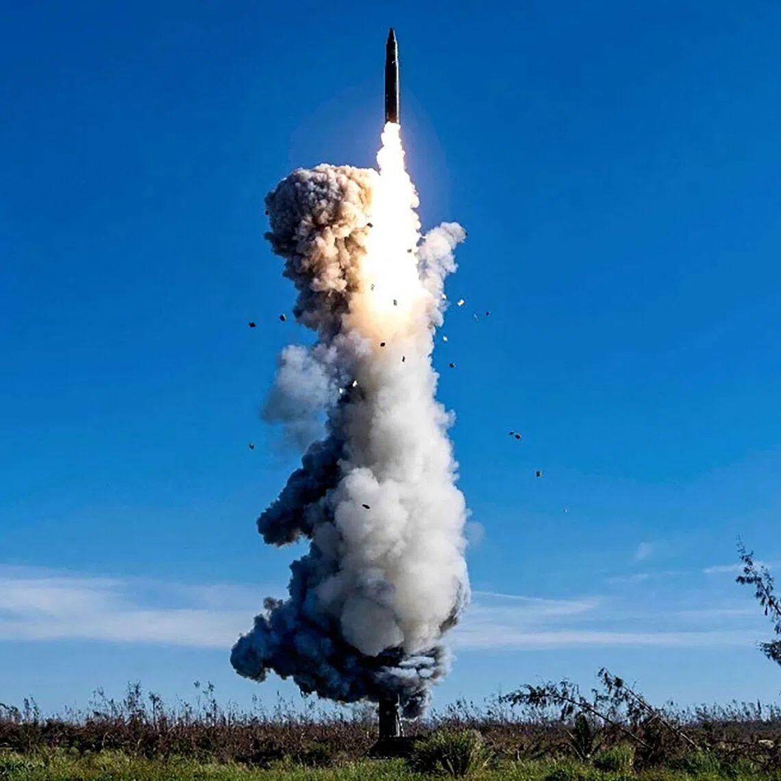 The Chinese People's Liberation Army Rocket Force launching an intercontinental ballistic missile carrying a dummy warhead into the Pacific Ocean in September 2024.