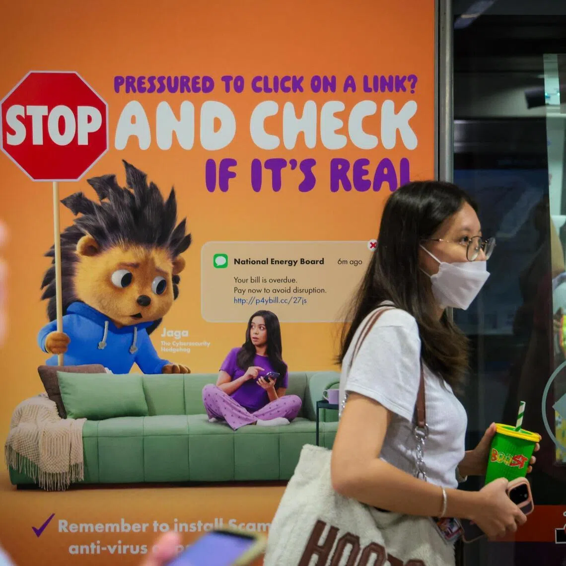 Pixgeneric / Notices encouraging people to practice good cybersecurity habits seen at Harbourfront MRT station on Oct 12, 2025. scam, password, cybercrime, anti-scam,