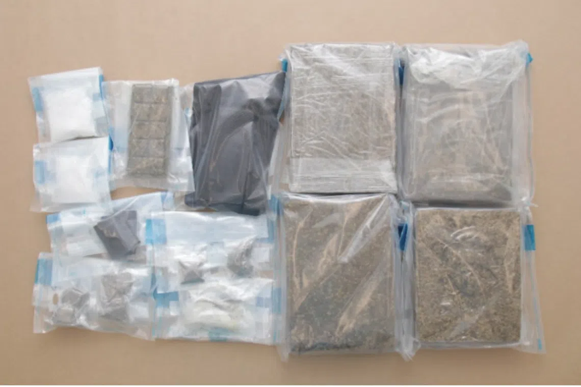 Drugs, including cannabis and ketamine, seized from an anti-drug operation in the vicinity of Pasir Ris Street 11 on July 27.