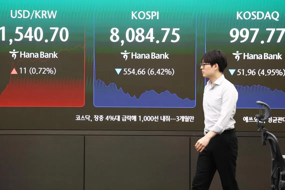 The sell-off was biggest in South Korea - home of Samsung and SK Hynix - where the Kospi index sank as much as 7 per cent.