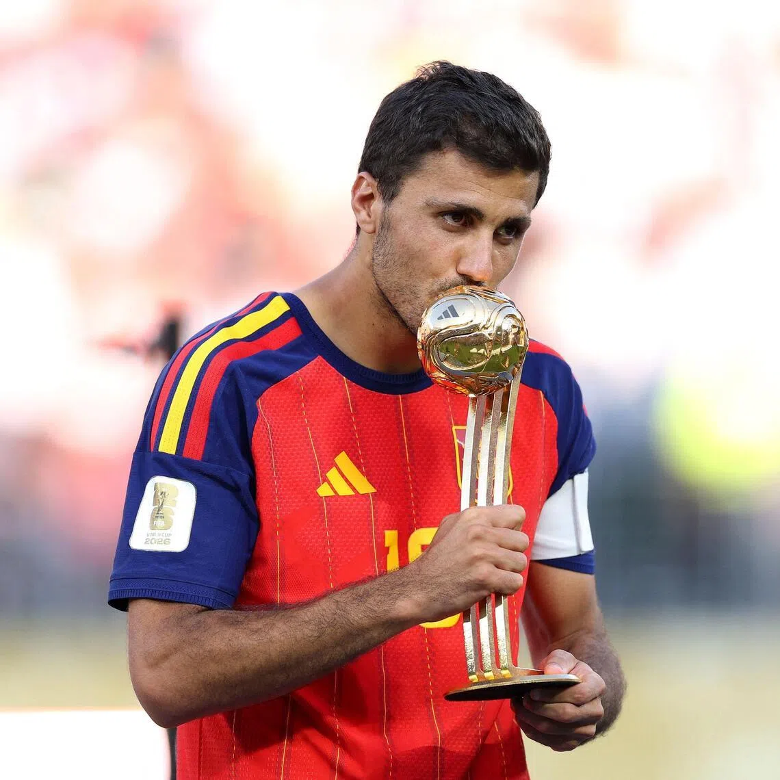 Spain’s Rodri is presented with the Golden Ball award after his team beat Argentina 1-0 in the World Cup final at the MetLife Stadium in New Jersey on July 19.