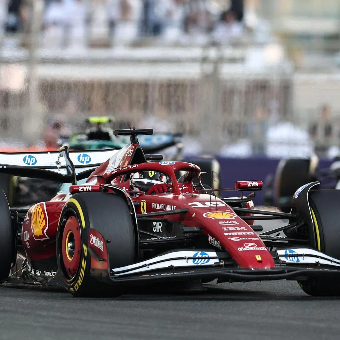 Ferrari's Charles Leclerc competes during the Abu Dhabi Formula One Grand Prix at the Yas Marina Circuit.