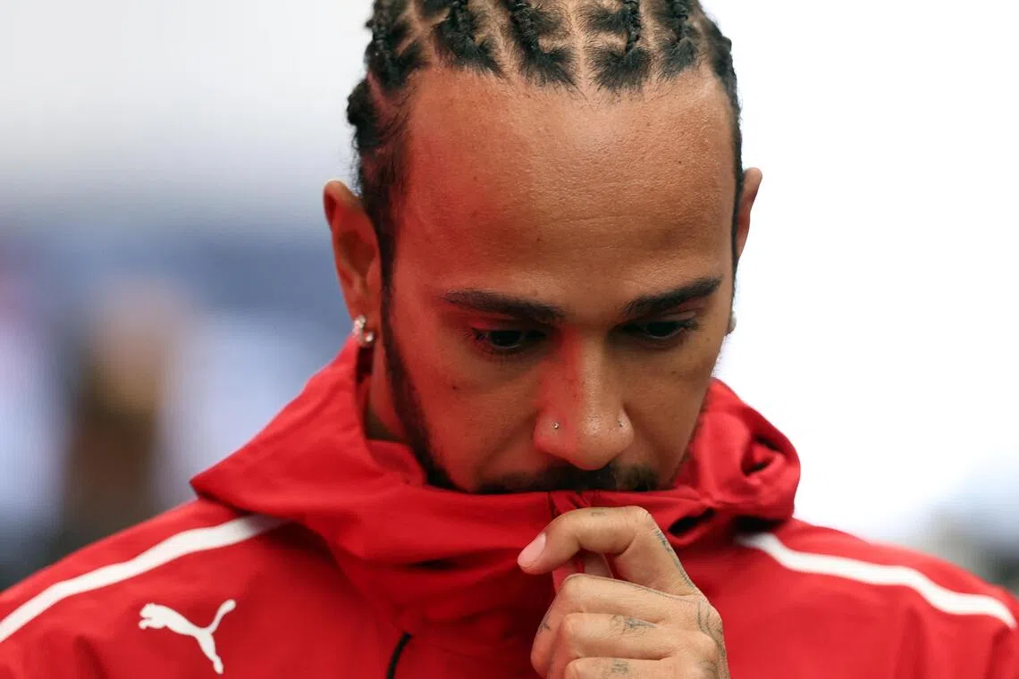 Formula One F1 - Sao Paulo Grand Prix - Autodromo Jose Carlos Pace, Sao Paulo, Brazil - November 6, 2025
Ferrari's Lewis Hamilton ahead of the press conference REUTERS/Amanda Perobelli