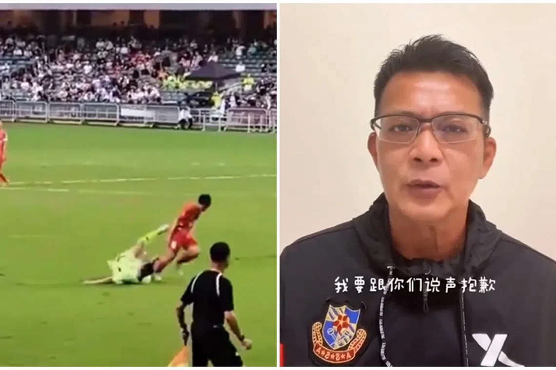 Veteran actor Felix Wong was seen in videos using his left foot to kick an opposing player in the back after he fell.
