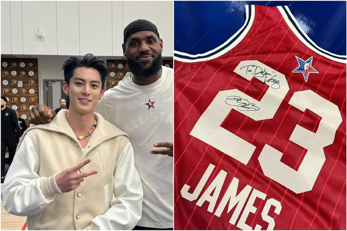 Dylan Wang shared several photos of his encounter with LeBron James on Weibo on Feb 19.