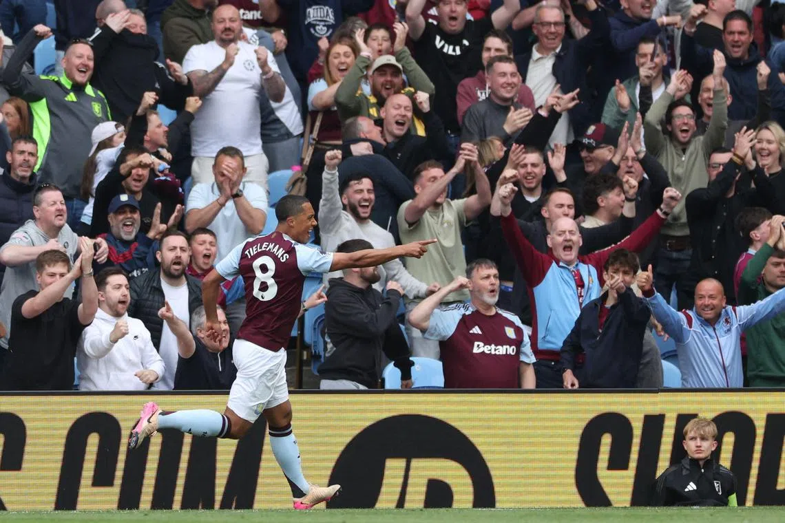 Aston Villa's Youri Tielemans celebrates after scoring in the 1-0 Premier League win over Fulham.