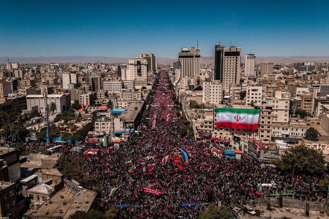Mourners gather on the day of the burial of Iran's late Supreme Leader Ayatollah Ali Khamenei, who was killed on February 28 in Israeli and U.S. airstrikes, in Mashhad, Iran, July 9, 2026. Office of the Iranian Supreme Leader/ Handout via REUTERS ATTENTION EDITORS - THIS PICTURE WAS PROVIDED BY A THIRD PARTY. ISRAEL OUT. NO COMMERCIAL OR EDITORIAL SALES IN ISRAEL. NO ACCESS FOR ISRAELI MEDIA. NO USE BBC PERSIAN. NO USE VOA PERSIAN. NO USE MANOTO. NO USE IRAN INTERNATIONAL. NO USE RADIO FARDA. DIGITAL: NO USE BBC PERSIAN. NO USE VOA PERSIAN. NO USE MANOTO. NO USE IRAN INTERNATIONAL. NO USE RADIO FARDA. WATERMARK FROM SOURCE. TPX IMAGES OF THE DAY