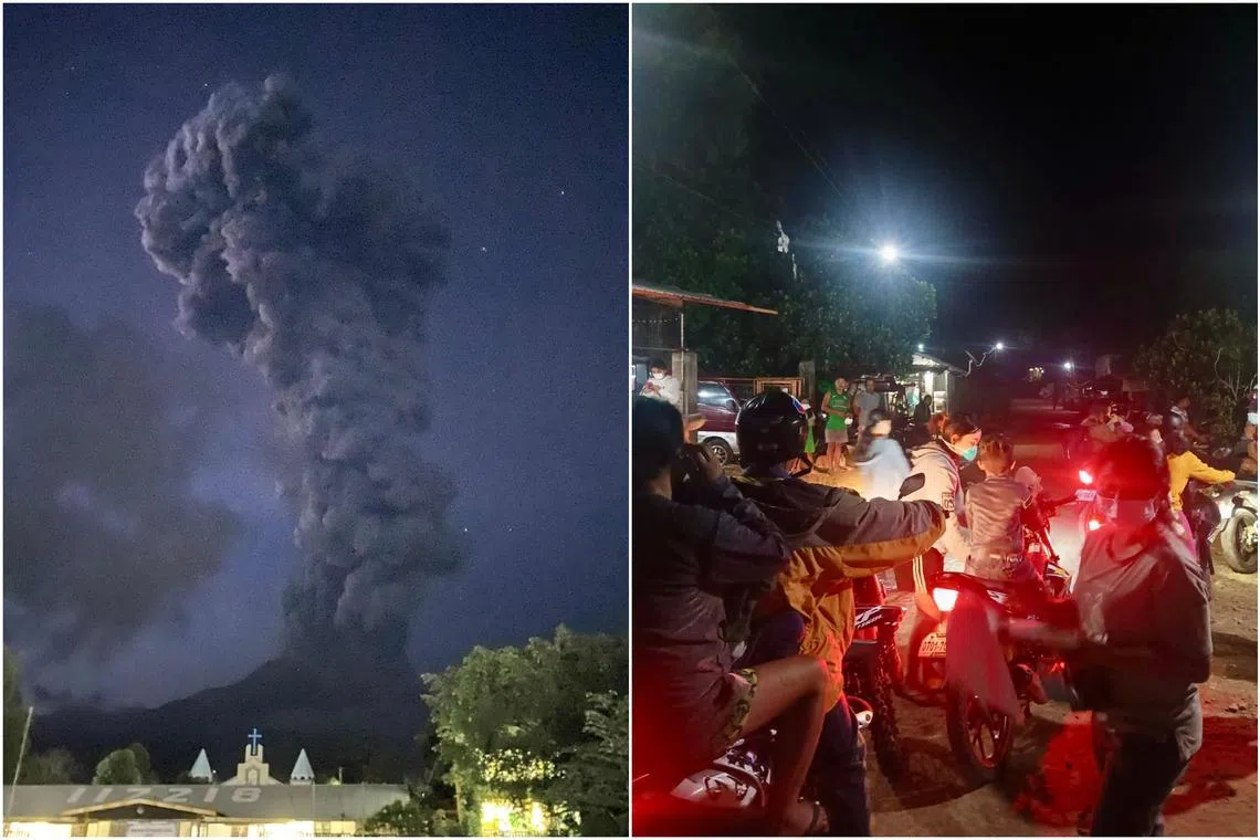 Villagers evacuate following an eruption of the Kanlaon volcano in Canlaon city, Negros island, Philippines, on June 3.