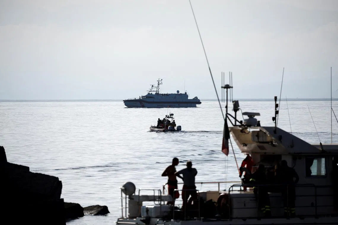 FILE PHOTO: Rescue boats with rescue personnel are seen at the scene where a luxury yacht belonging to British tech entrepreneur Mike Lynch sank off the coast of Porticello, near the Sicilian city of Palermo, Italy, August 23, 2024. REUTERS/Louiza Vradi/File Photo