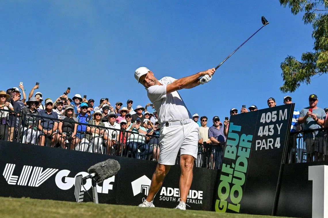 England's Richard Bland hitting a shot during the second round of the LIV Golf tournament in Adelaide.