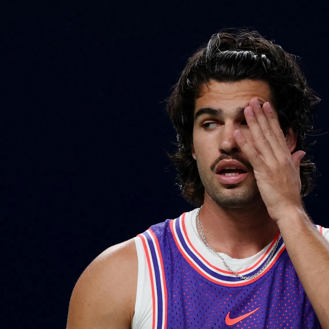 Tennis - ATP Masters 1000 - Shanghai Masters - Qizhong Forest Sports City Arena, Shanghai, China - October 12, 2026 Spain's Carlos Alcaraz reacts during his round of 32 match against Belgium's Zizou Bergs REUTERS/Tyrone Siu     TPX IMAGES OF THE DAY