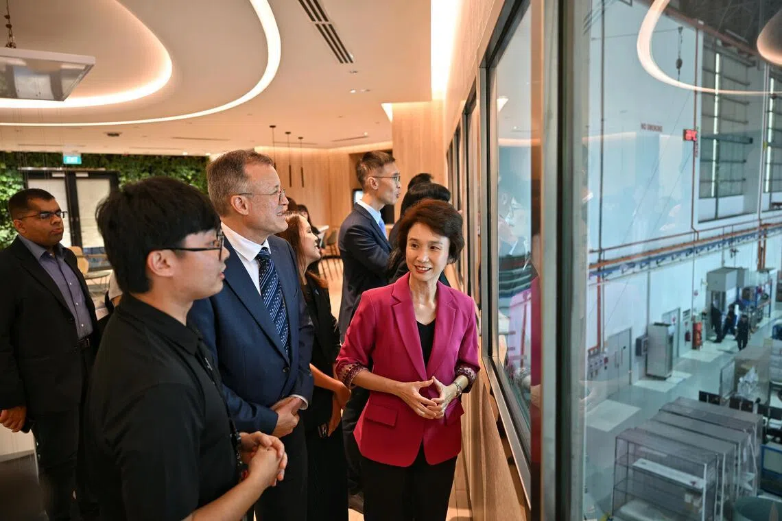 Ms Low Yen Ling, Senior Minister of State, Ministry of Trade and Industry & Ministry of Culture, Community and Youth touring the current Bombardier's Singapore Service Centre in Singapore, on Jun 9, 2026.