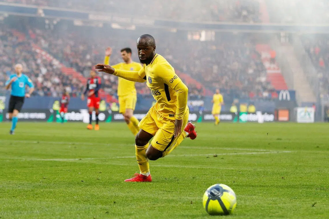 (FILES) Lassana Diarra during the French L1 football match between Caen (SMC) and Paris (PSG) on May 19, 2018, at the Michel d'Ornano stadium, in Caen, northwestern France. An EU court said on October 4, some international football rules regulating player transfers are contrary to the bloc's laws, in a landmark decision that could shake up the system. The Court of Justice of the European Union (CJEU) found that some FIFA restrictions to a player's ability to seek further employment after unilaterally terminating a contract hinder the EU's free movement and competition between clubs. (Photo by CHARLY TRIBALLEAU / AFP)