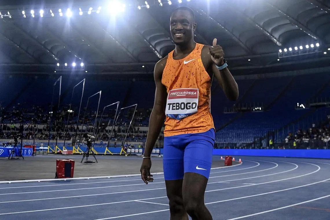 Letsile Tebogo of Botswana celebrates after winning in the men's 100m race during the Rome Diamond League meeting on Aug 30, 2024.