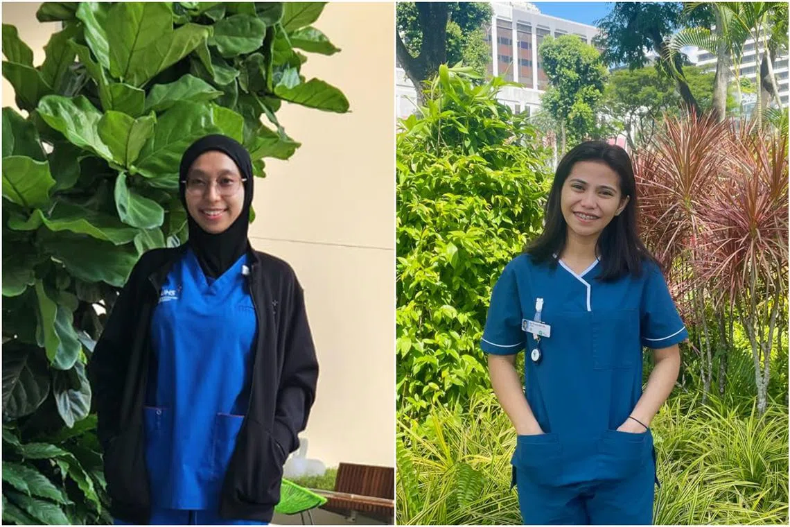Ms Nissa Fadillah Somantri (left) and Ms Ayu Puspita Sari Itta are among the Indonesian nurses who are working in Singapore public hospitals.