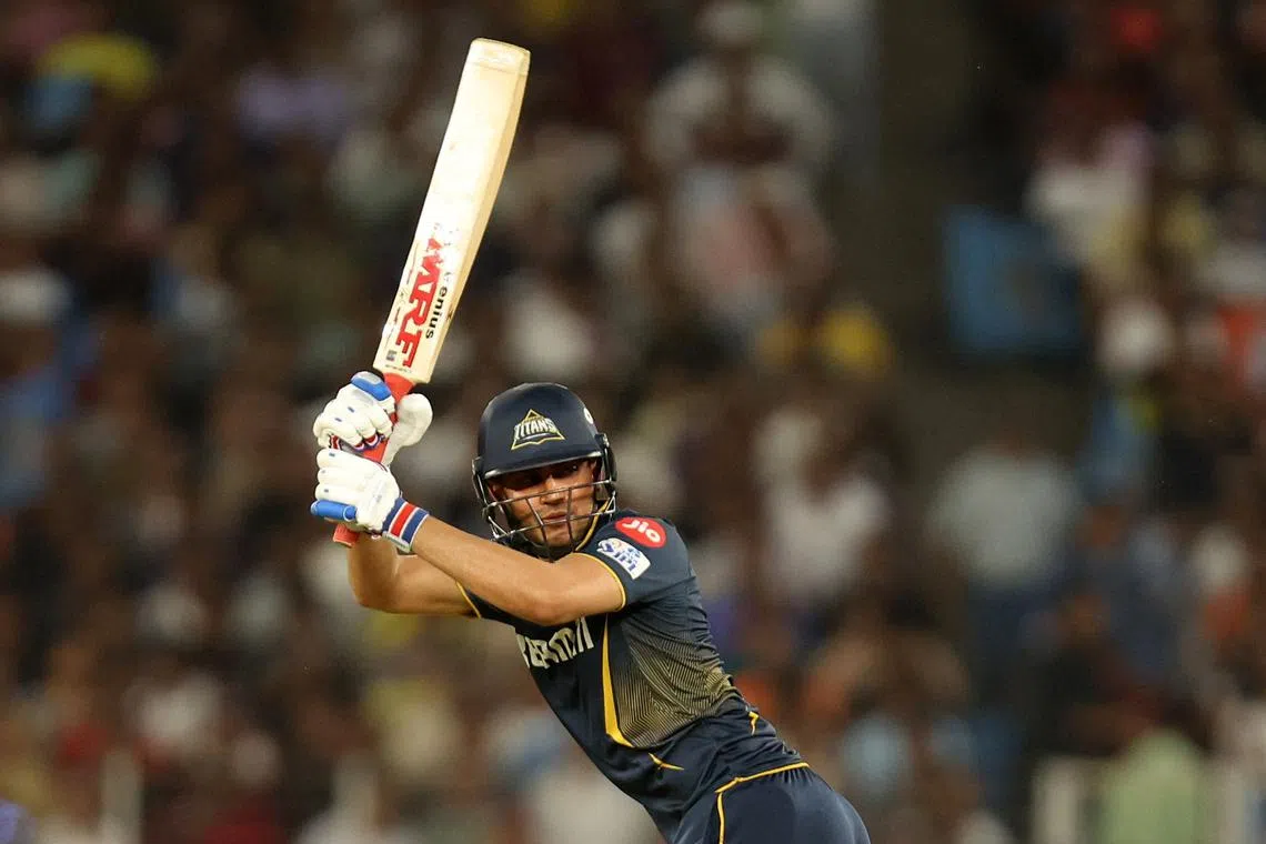 FILE PHOTO: Cricket - Indian Premier League - IPL - Gujarat Titans v Sunrisers Hyderabad - Narendra Modi Stadium, Ahmedabad, India - May 2, 2025 Gujarat Titans' Shubman Gill in action REUTERS/Amit Dave/File Photo