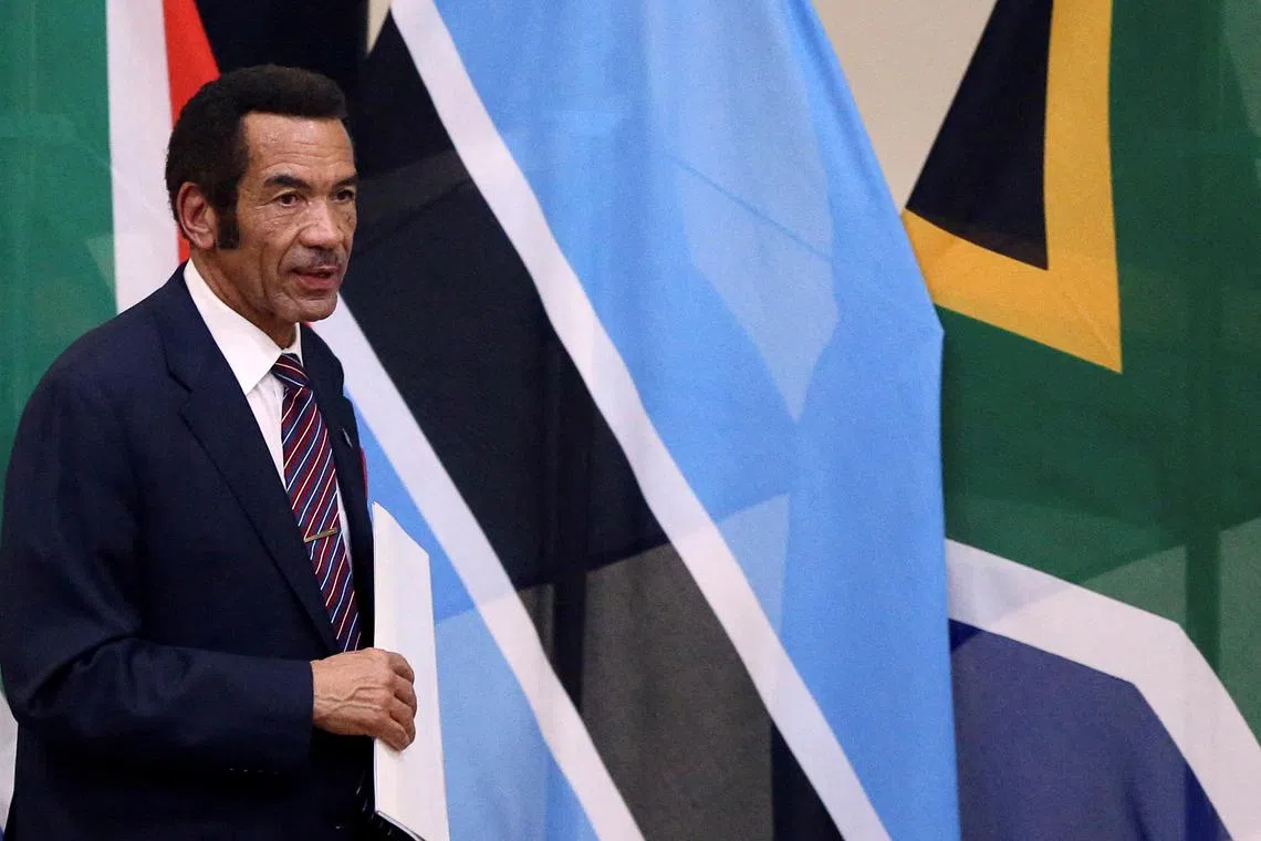 FILE PHOTO: Botswana's President Ian Khama returns to his seat after giving a speech during the Botswana-South Africa Bi-National Commission (BNC) in Pretoria, South Africa, November 11, 2016. REUTERS/Siphiwe Sibeko/File Photo