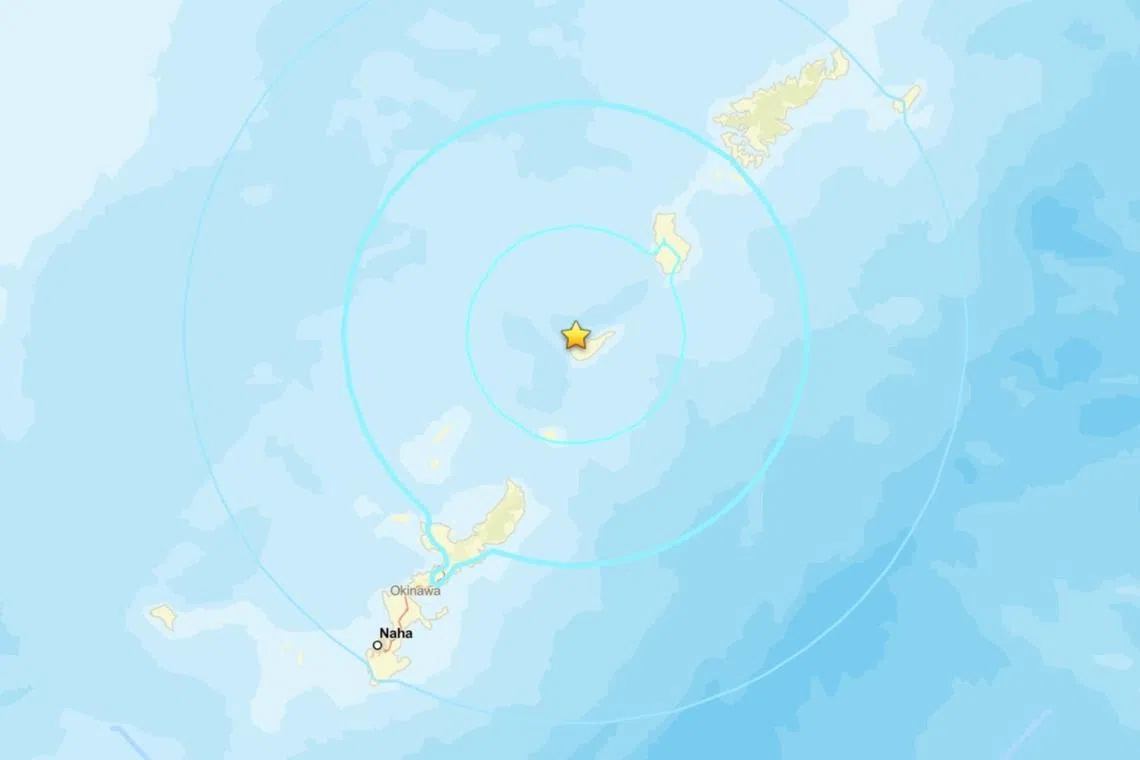 The earthquake measured upper 5 on the Japanese seismic intensity scale of 7 in Yoron on the southern tip of Kagoshima Prefecture.