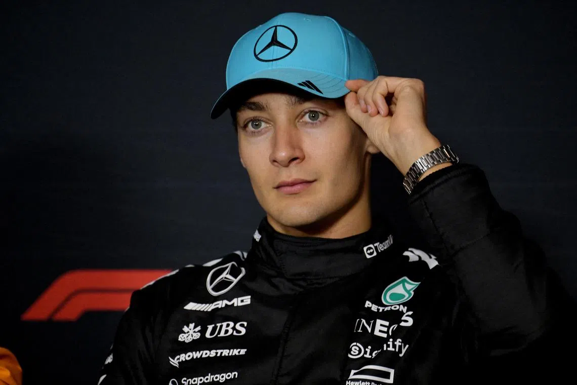 FILE PHOTO: Formula One F1 - Australian Grand Prix - Albert Park Grand Prix Circuit, Melbourne, Australia - March 16, 2025 Mercedes' George Russell during the press conference after finishing third in the Australian Grand Prix REUTERS/Tracey Nearmy/File Photo
