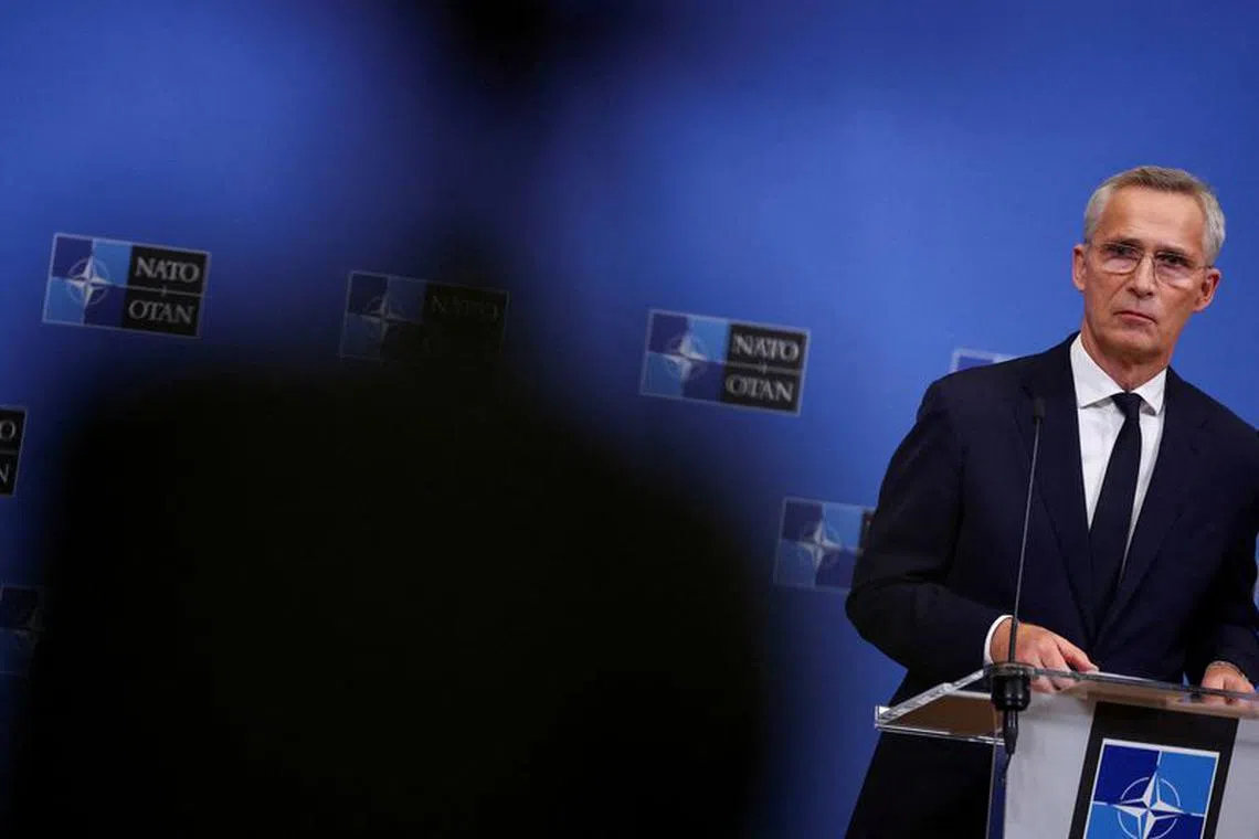 NATO Secretary-General Jens Stoltenberg looks on at a press conference, during a NATO foreign ministers meeting at the Alliance's headquarters in Brussels, Belgium November 28, 2023. REUTERS/Yves Herman
