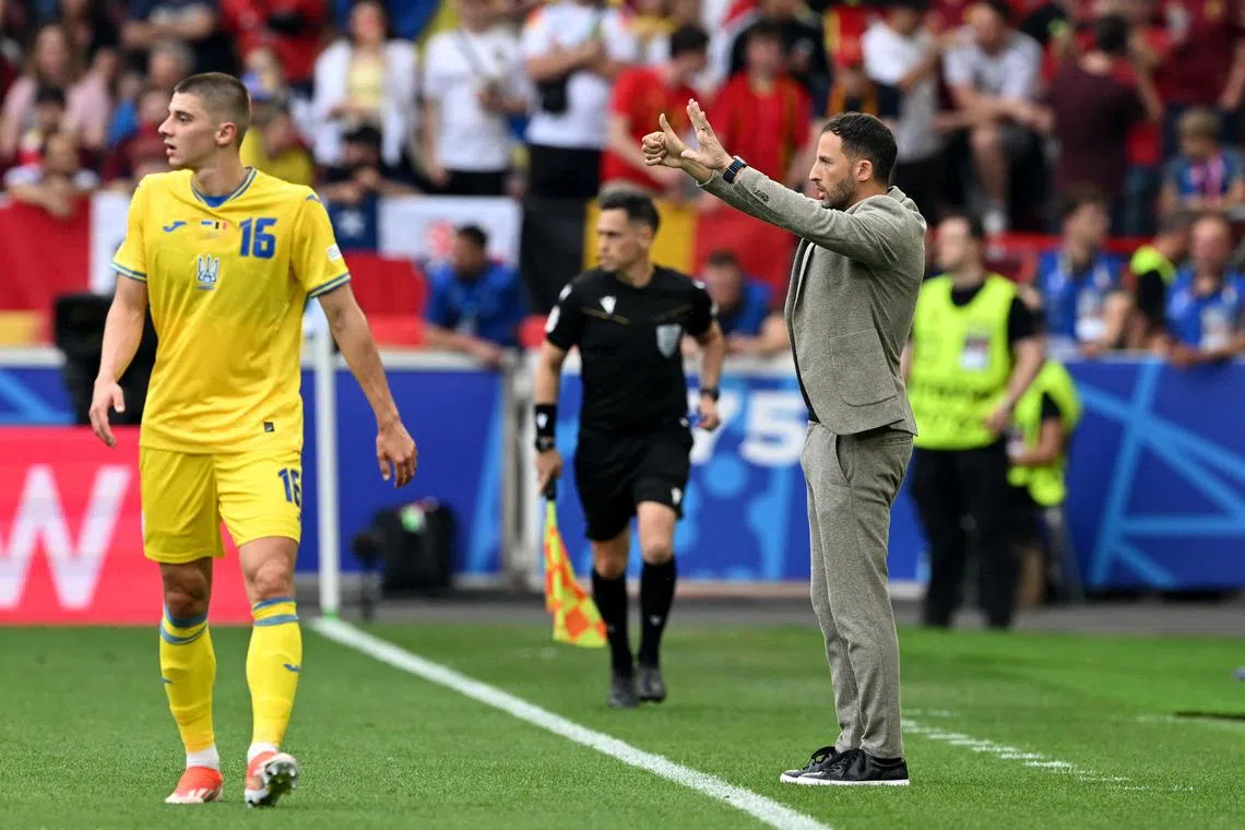 FILE PHOTO: Soccer Football - Euro 2024 - Group E - Ukraine v Belgium - Stuttgart Arena, Stuttgart, Germany - June 26, 2024 Belgium coach Domenico Tedesco reacts REUTERS/Angelika Warmuth/File Photo