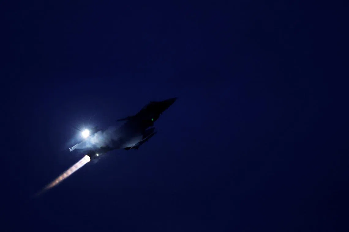 FILE PHOTO: A Swedish JAS Gripen fighter jet starts at Kallax Air Base, Sweden, March 4, 2024. REUTERS/Leonhard Foeger/File Photo