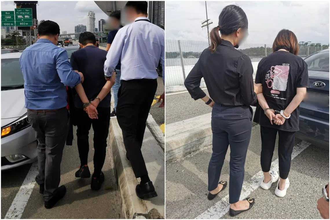 Ng Teck Lee, who was the CEO of then-listed recycling firm Citiraya Industries, and his wife Thor Chwee Hwa being handed over to CPIB officers on Dec 3.