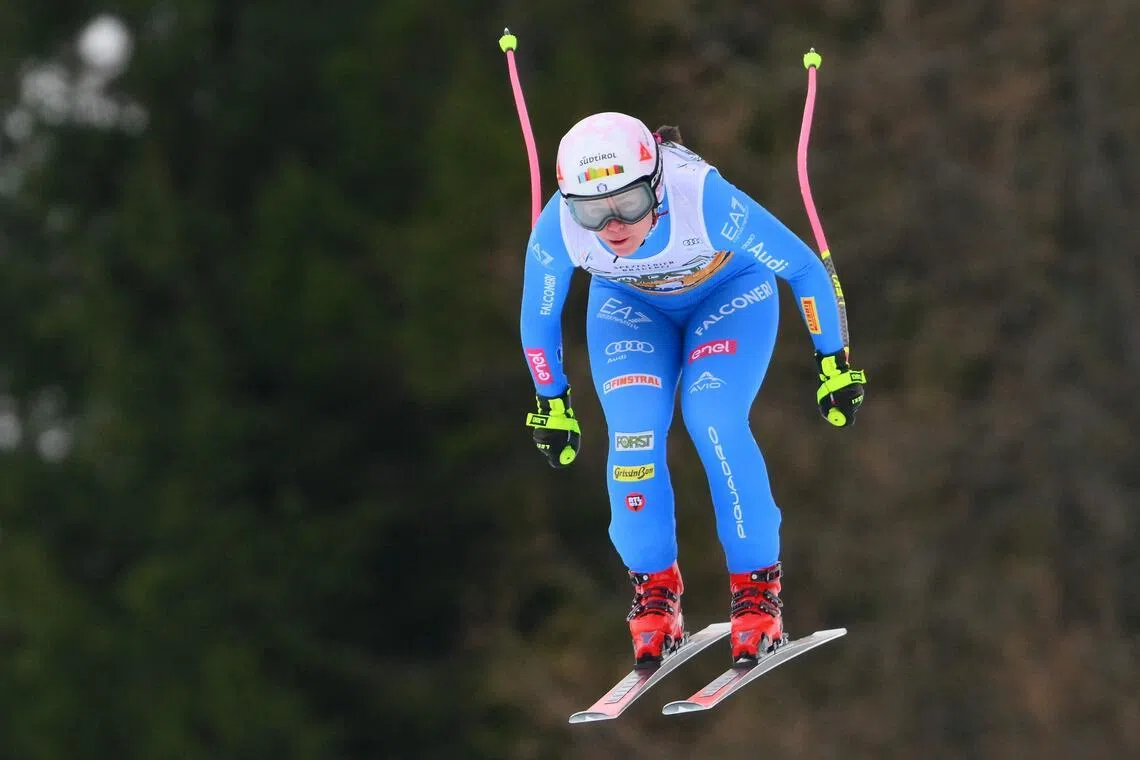 Italy's Nicol Delago competes in the women's downhill event of FIS Alpine Skiing World Cup in Tarvisio, Italy on Jan 17, 2026.