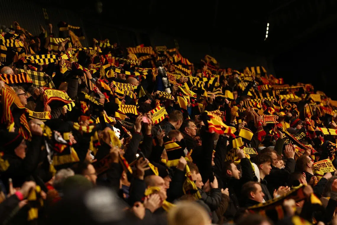 FILE PHOTO: Soccer Football - FA Cup - Third Round - Watford v Chesterfield - Vicarage Road, Watford, Britain - January 6, 2024 Watford fans inside the stadium before the match Action Images/Matthew Childs/ File Photo