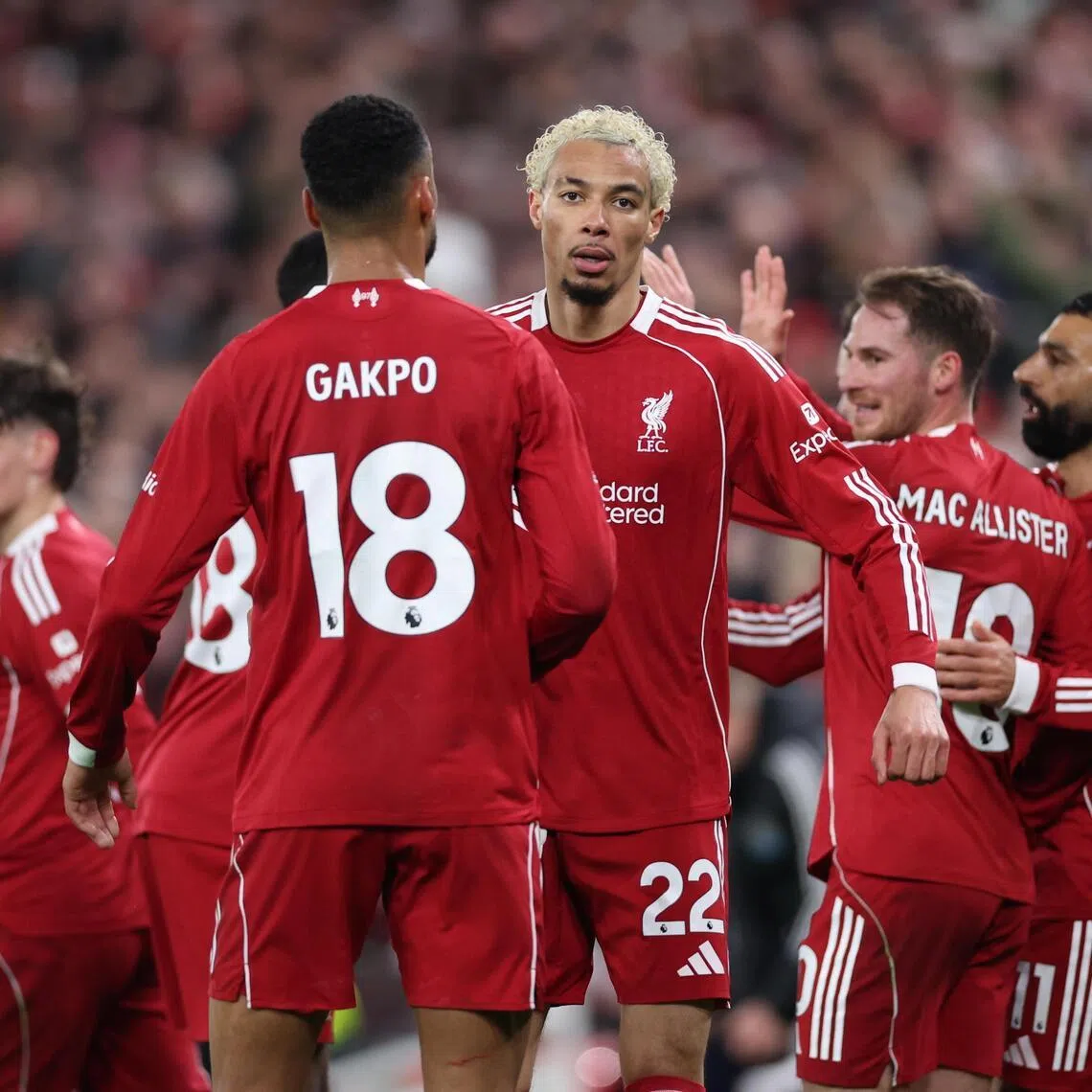 Liverpool's Hugo Ekitike (centre) turned the match on its head with goals in the 41st and 43rd minutes.