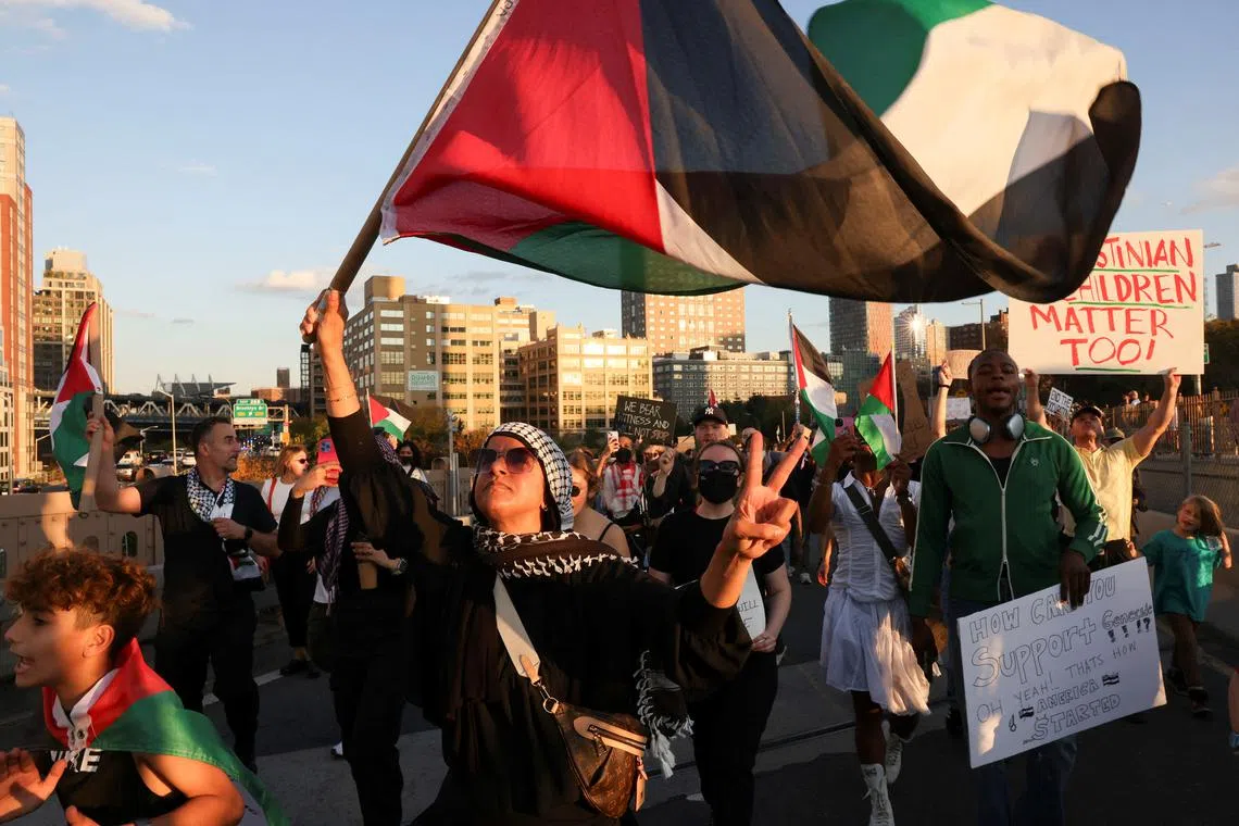 Pro-Palestinian protesters demonstrating in Brooklyn, New York, on Oct 28.