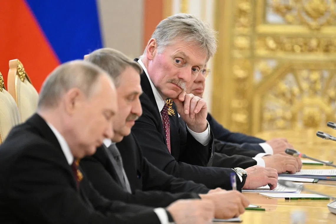 FILE PHOTO: Kremlin spokesman Dmitry Peskov attends a meeting of Russia's President Vladimir Putin with Laos' President Thongloun Sisoulith in Moscow, Russia, May 9, 2024. Sputnik/Alexei Maishev/Kremlin via REUTERS/File Photo