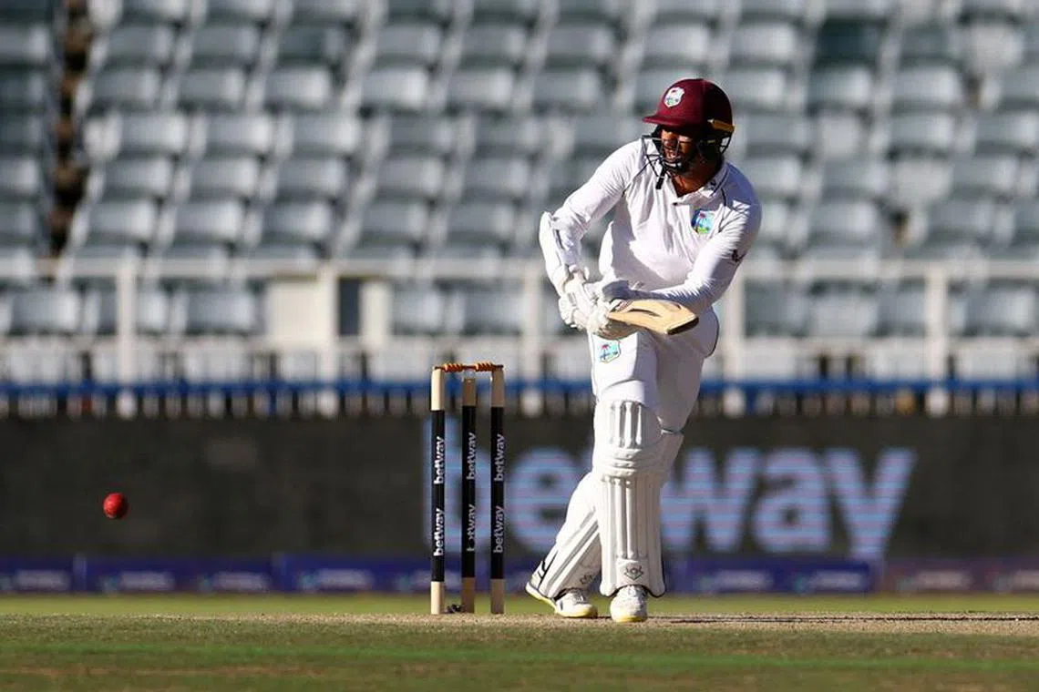 FILE PHOTO: Cricket - Second Test - South Africa v West Indies - Wanderers Stadium, Johannesburg, South Africa - March 9, 2023 West Indies' Gudakesh Motie in action REUTERS/Siphiwe Sibeko/File Photo