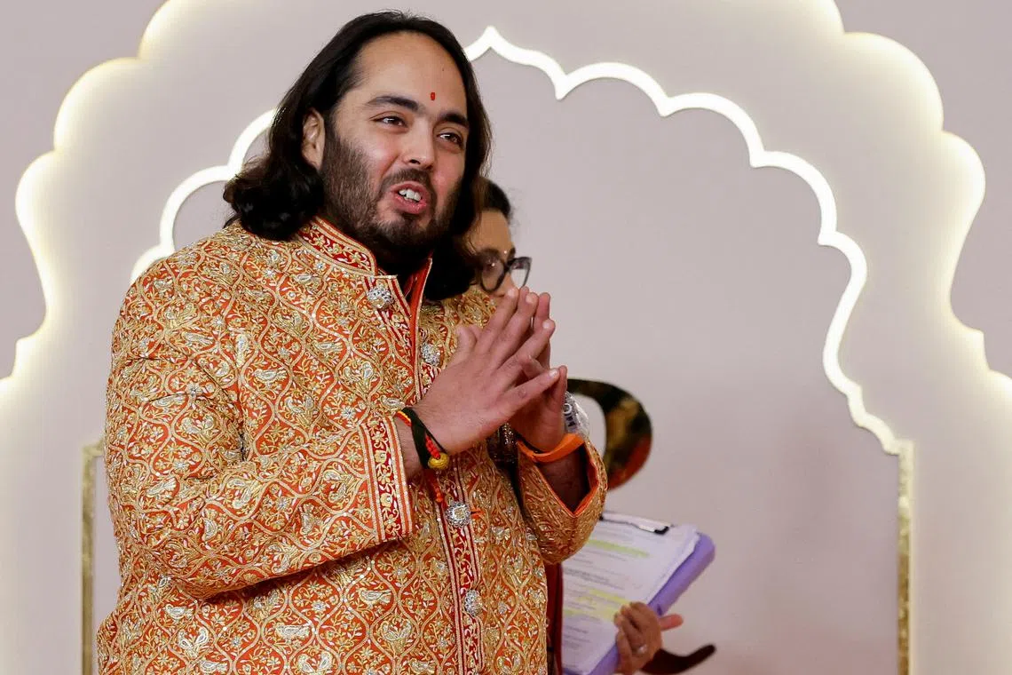 FILE PHOTO: Groom Anant Ambani gestures on the day of his wedding with Radhika Merchant in Mumbai, India, July 12, 2024. REUTERS/Francis Mascarenhas/File Photo