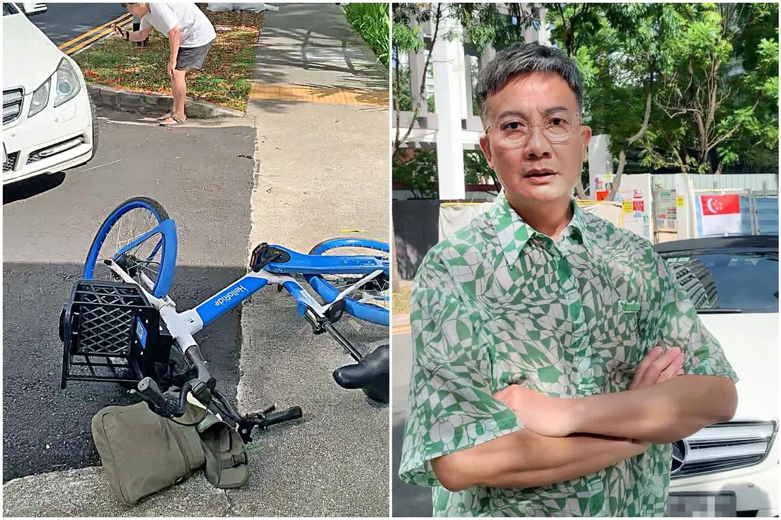 Chen Hanwei (right) said he got out of the car immediately to check on the cyclist and call the police.