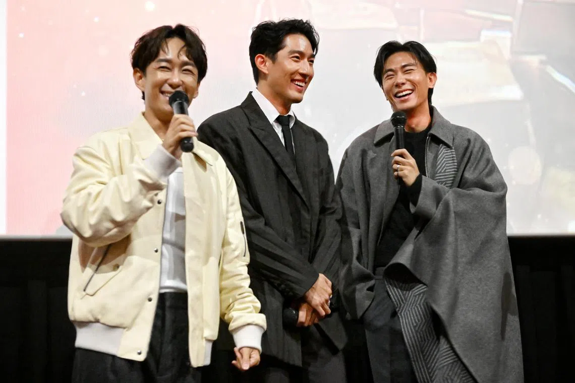 From left: Jeremy Chan, Ayden Sng and Desmond Tan became fast friends while filming scenes overseas for the Channel 8 series All That Glitters.