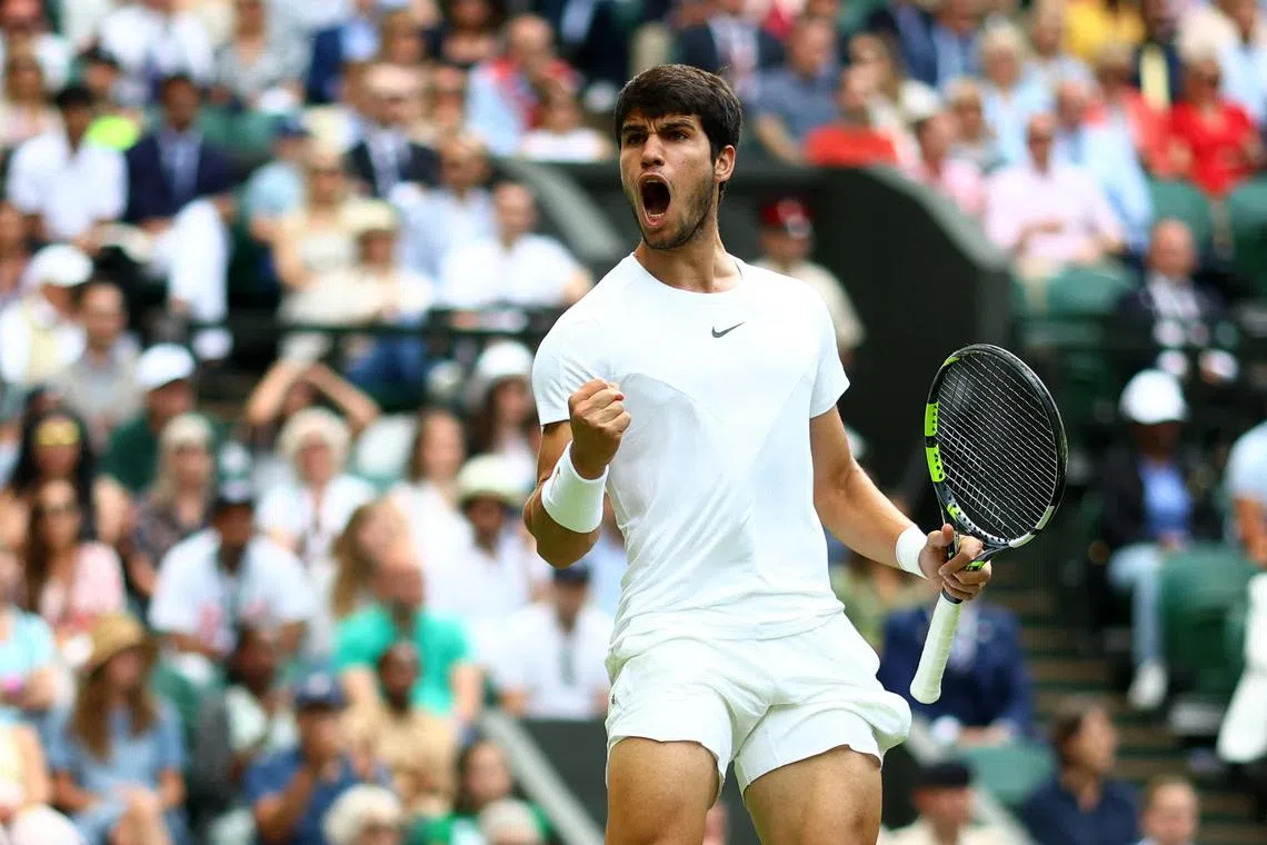 Spain's Carlos Alcaraz reacts during his quarter final match against Denmark's Holger Rune REUTERS/Hannah Mckay