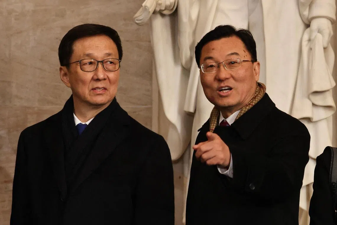 China's Vice-President Han Zheng (left) and Ambassador to the US Xie Feng arriving for US President Donald Trump’s inauguration in Washington on Jan 20.