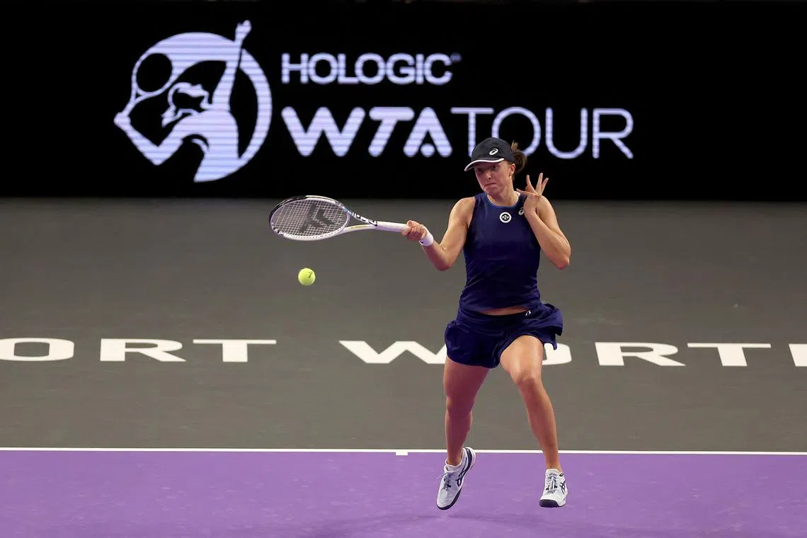 Iga Swiatek of Poland in the Women's Singles Group Stage match during the 2022 WTA Finals on Nov 3, 2022.