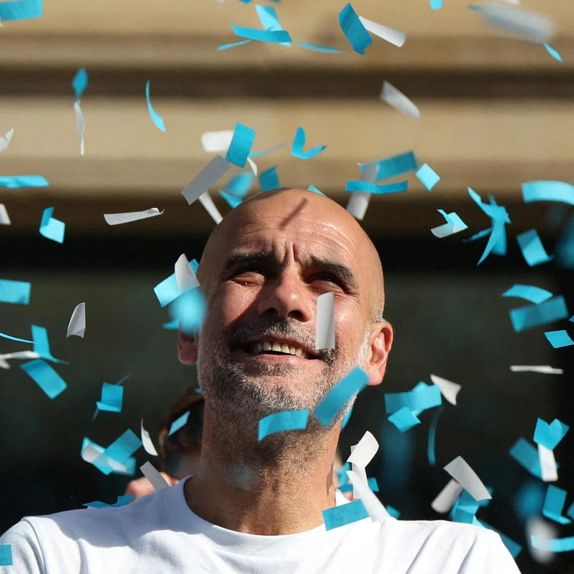 Soccer Football - Manchester City FA Cup and Carabao Cup Victory Parade - Manchester, Britain - May 25, 2026 Manchester City manager Pep Guardiola during the victory parade REUTERS/Scott Heppell