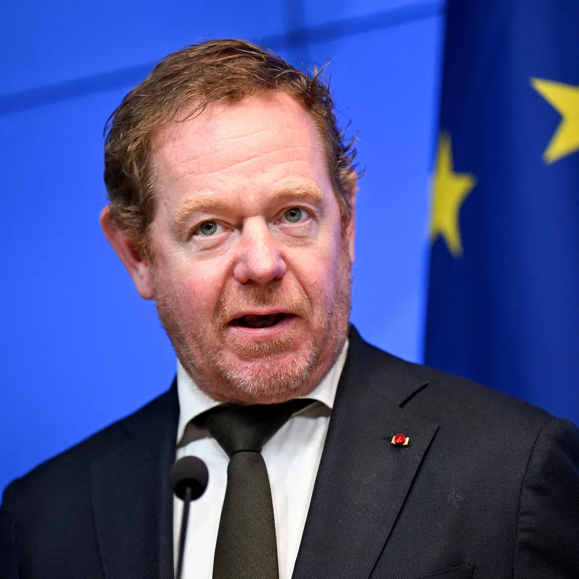 Dutch Minister of Justice and Security David van Weel speaks during a press conference of the European Coalition for Civil Preparedness and Resilience meeting in Helsinki, Finland. April 16, 2026. Lehtikuva/ Emmi Korhonen/via REUTERS
