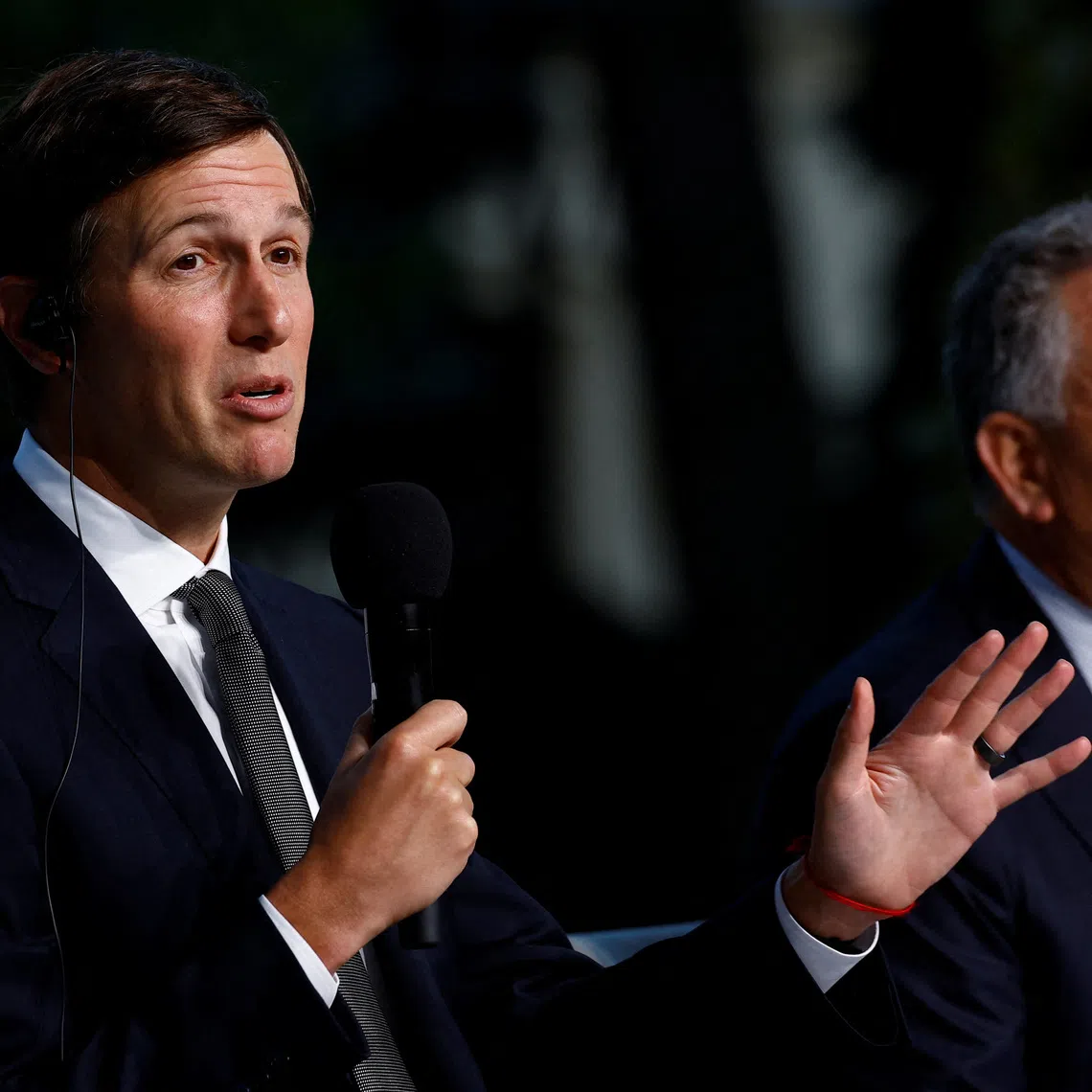 Jared Kushner, U.S. President Donald Trump's son-in-law, speaks while U.S. Special Envoy Steve Witkoff listens during a joint news conference with Ukraine's President Volodymyr Zelenskiy (not pictured), amid Russia's attack on Ukraine, in Kyiv, Ukraine September 6, 2026. REUTERS/Valentyn Ogirenko/File Photo