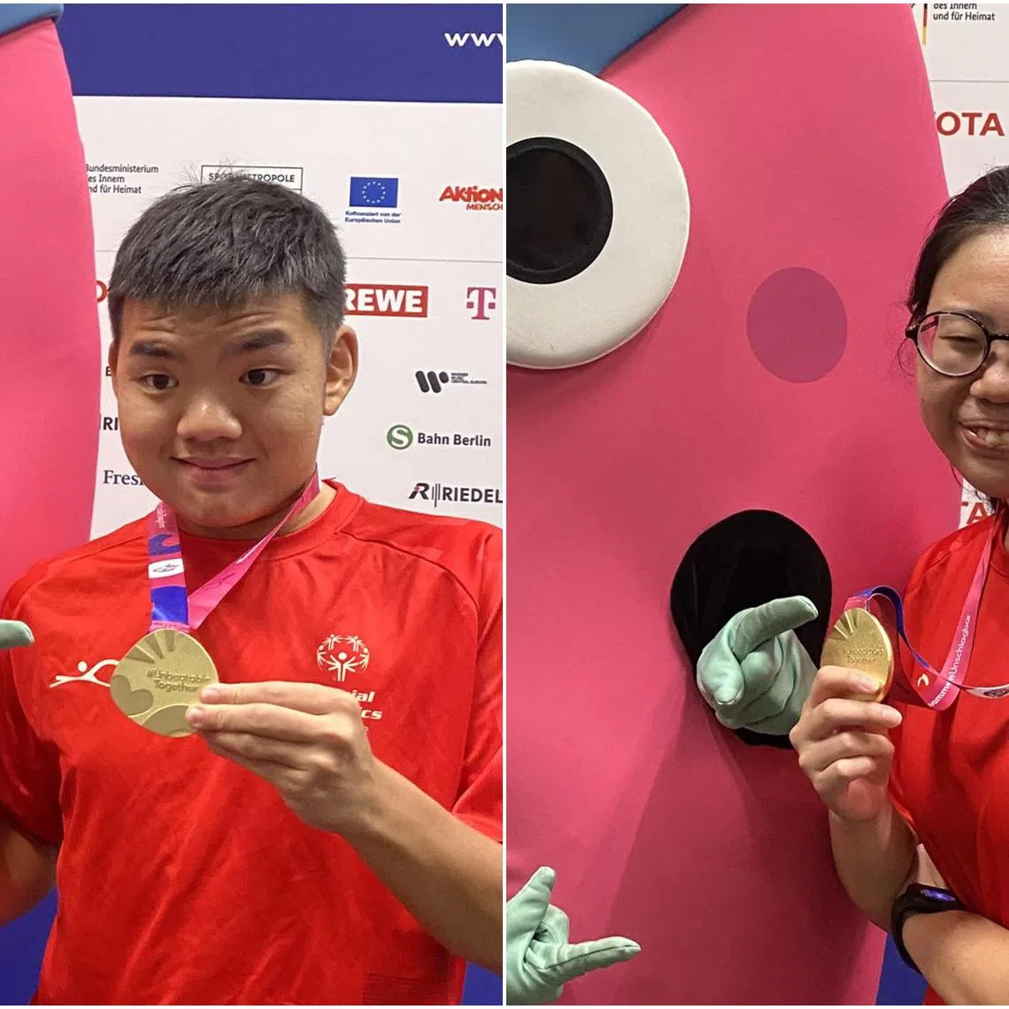 Nicholas Hee (left) and Vanette Lim won gold medals at the Special Olympics World Games.