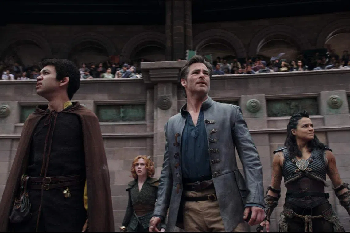(From left) Justice Smith, Sophia Lillis, Chris Pine and Michelle Rodriguez in Dungeons & Dragons: Honor Among Thieves.